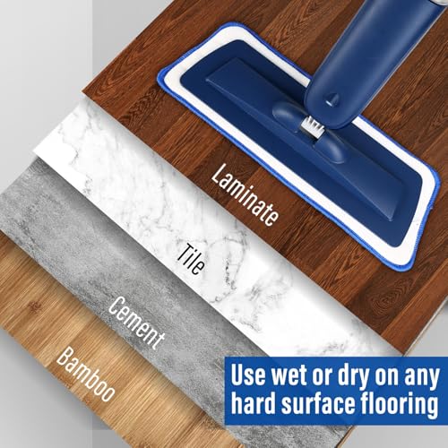 Image of PowerMop Floor Mop with 720 ml Refillable Bottle & 3 Microfiber Pads | Powered wet dry mop for kitchen, wood, hardwood, laminate, ceramic tile floors, with washable pads and refillable bottle