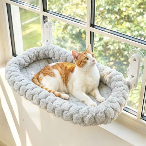 Image of AMOSIJOY Foldable Cat Window Perch with Cloud-Soft Cushion Bed, L Gray