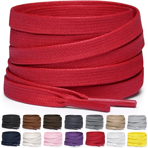 Miscly Cordones Planos de Algodón Encerado - Para Botas, Zapatillas y Zapatos, Disponibles en Varias Longitudes y Colores (Rojo, 114 cm)