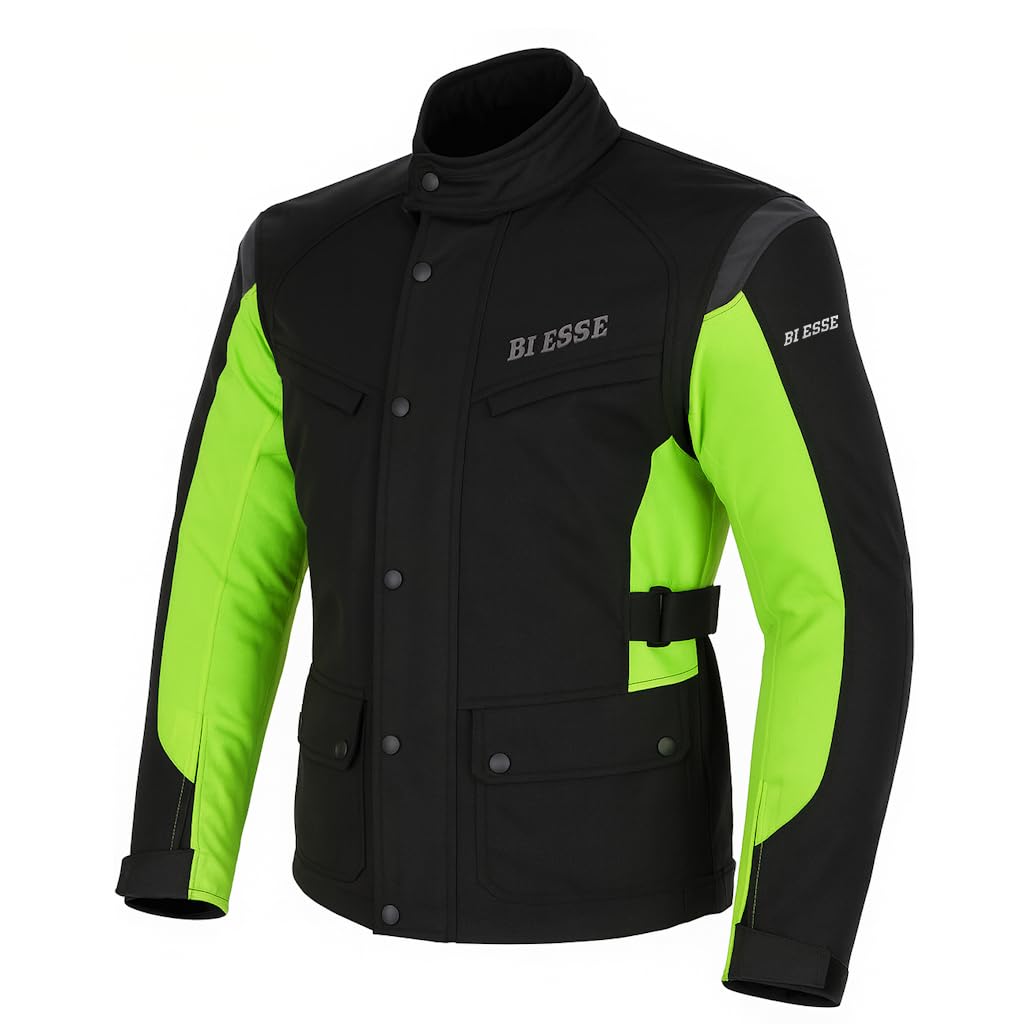 BI ESSE - Giacca moto uomo in cordura, giubbotto in Tessuto impermeabile, antipioggia, Fodera termica rimovibile, con Protezioni