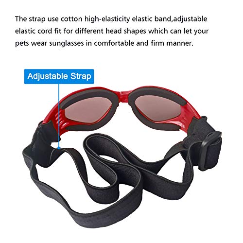 PEDOMUS Dog Goggles Small Dog Sunglasses Adjustable Strap for UV Sunglasses Waterproof Protection for Dogs (RED) - Image 5