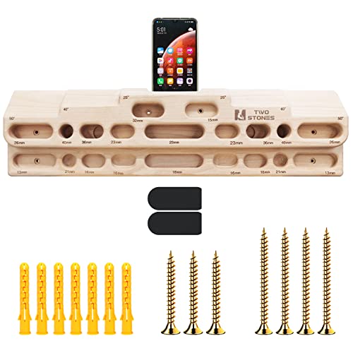TWO STONES Hangboard per arrampicata su roccia per porta; Appendere tavole per allenamento arrampicata come tastiera da arrampicata in porta con supporto per telefono (CJ-HB2002N)