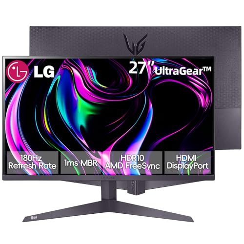 Image of LG 27 inch FHD (1920 x 1080) Ultragear Gaming Monitor, 180Hz, 1ms MBR, HDR10, AMD FreeSync, Enhanced Gaming GUI, HDMI, DisplayPort, 3-Side Virtually Borderless Design, Tilt Adjustable, Black