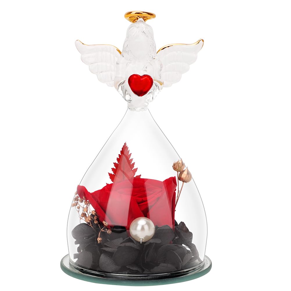 Ewige Rose Mit Glaskuppel & Engelsfigur – Perfektes Geschenk Für Mama, Oma Oder Zum Valentinstag