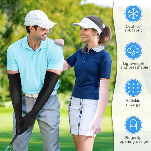 Image of Jecery 2 Pairs UV Long Sun Gloves Women's Sunblock Driving Gloves Non Slip Full Finger Arm Sun Protective for Outdoor Sports
