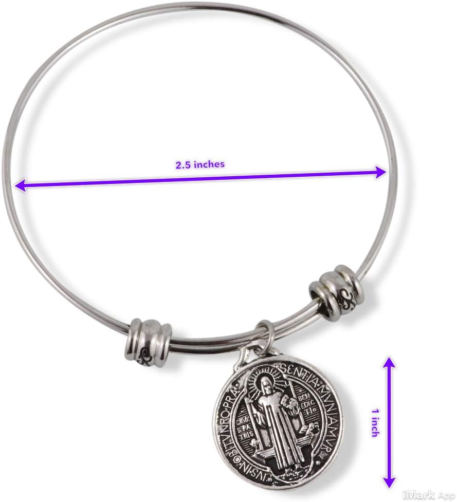 San Benito Bracelet | St Benedict Medals are Great Catholic Gifts or Confirmation Gifts and Medalla de san Benito a Stainless Steel Bangle for Sensitive Skin a Saint Benedict Bracelet for Men or Women - Image 3