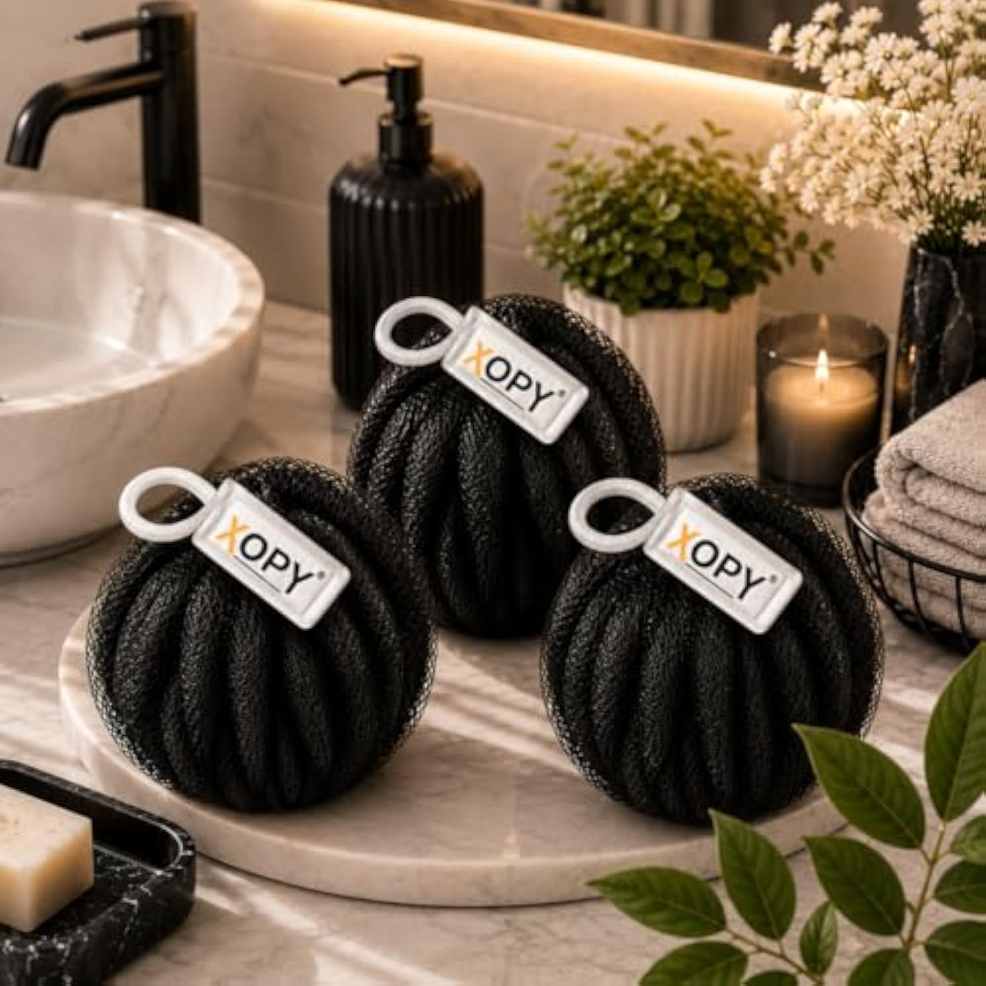 Premium Bath Loofah Sponge Pack of 3 Black Color