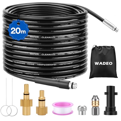 20M Kit de Manguera para Limpiar Tuberías, WADEO Manguera de limpieza de alta presión 200bar 60°C, Juego premium de limpiatubos para Kärcher K-Series (K1-K7), Lavor y Bosch, con adaptador y boquillas