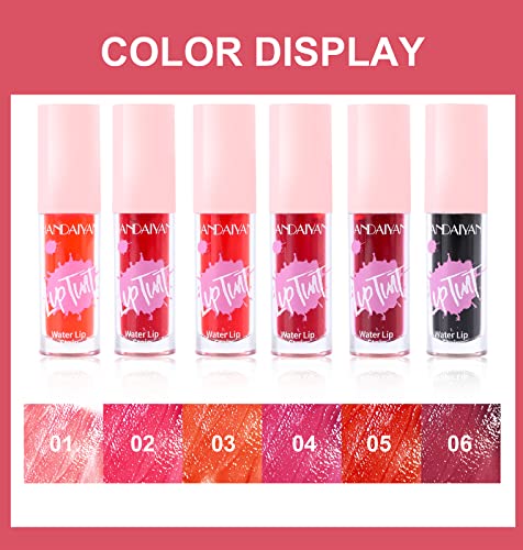Water Lip Tint Set, 6 Pcs Vivid Color Lip Stain, High Pigment With Moisturizing Weightless & Non-Sticky Finish Lip Stain, Smudge-Proof & Lightweight Lip Tint #TOP3
