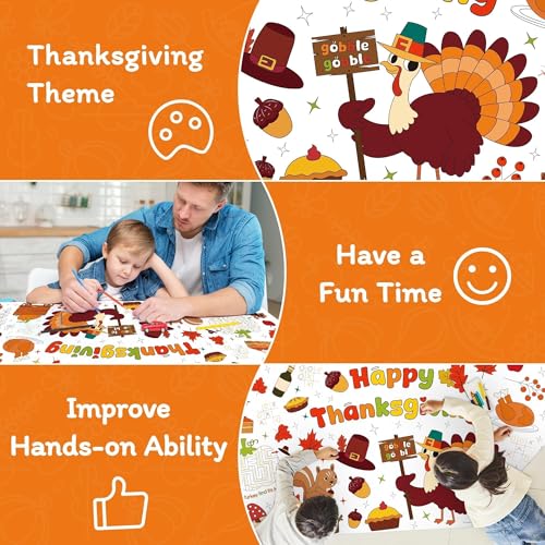 Image of Childom 1 Pack Thanksgiving Coloring Tablecloth for Kids,Thanksgiving Crafts for Kids,30 x 72 Inch Disposable Paper Table Cover,Giant Coloring Poster for Children Gifts Games Activities Holiday Party