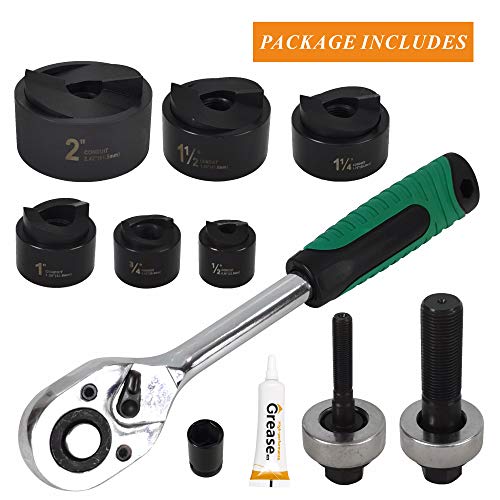 Double Chen Ratchet Knockout Hole Punch Driver Kit 12 To 2 Inch Slug-Buster Knockout Electrical Conduit Hole Cutter Set Ko Tool Kit,Don't Use For Stainless Steel Plate #TOP1