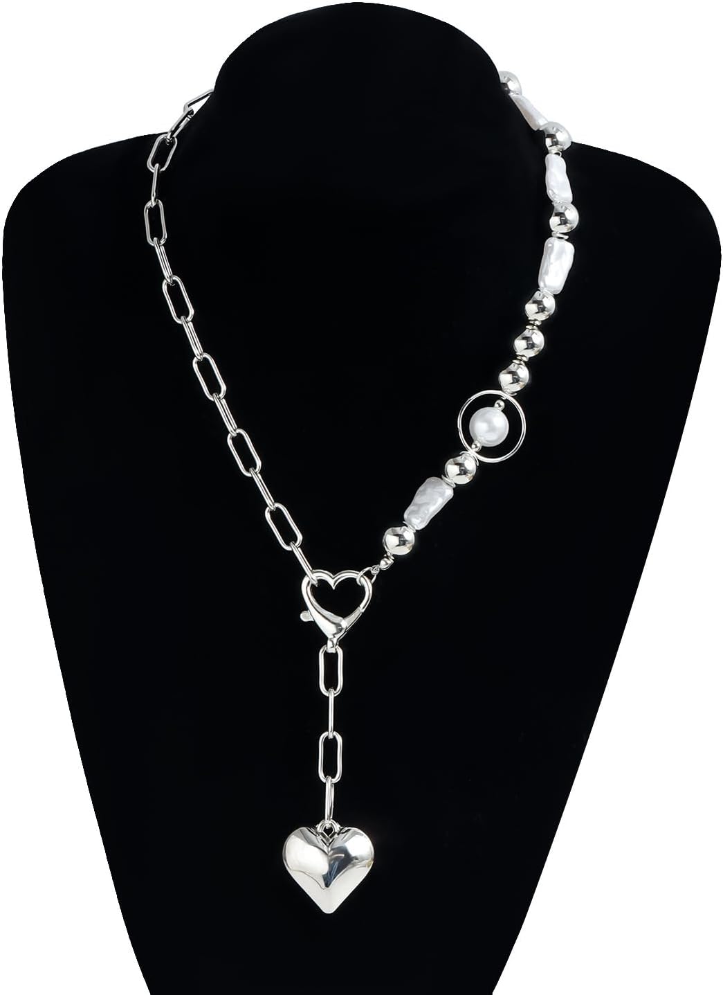 Chunky Gold Heart Necklaces for Women Puffy Heart Pendant Necklace Boho Pearl Choker Necklaces Statement Necklace Trendy Prom Jewelry Gift - Image 7