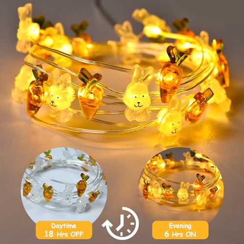Gcstnn Lichterkette Ostern Batterie, 2M 20LED Hase Karotte Lichter mit 6h Timer, IP65 Wasserdicht Ostern Geschenk Lichter für Kinder Schlafzimmer Party Innen Außen Oster Deko-Warmweiß