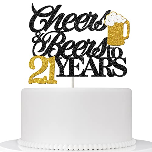 Ambishi Cheers & Beers to 21 Years Cake Topper, Happy 21st Birthday Cake Decor for Men Women, Funny 21 Years Birthday/Wedding Anniversary Party Decoration Supplies, Cheers to 21 Years Party Decor