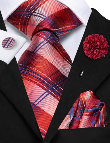 Image of Hi-Tie Zipper Ties for Men Pre-tied Tie Set Lapel Pin Pocket Square and Cufflinks Formal Business Wedding Adjustable Necktie