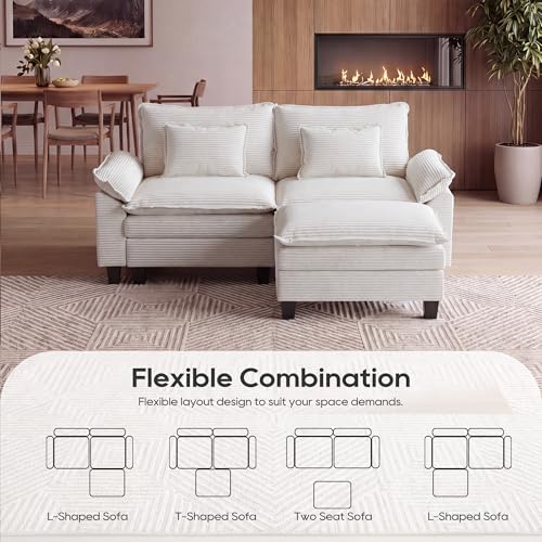 Image of URRED Oversized Modular Sectional Sofa，Solid Beige：87 inch L Shaped