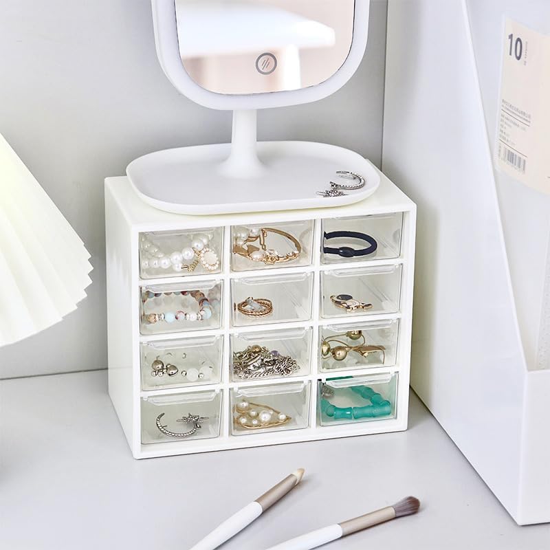 Miniatura 2 de Mini cajón de escritorio con 12 compartimentos, organizador de escritorio de plástico, suministros de oficina y caja de almacenamiento de joyas para