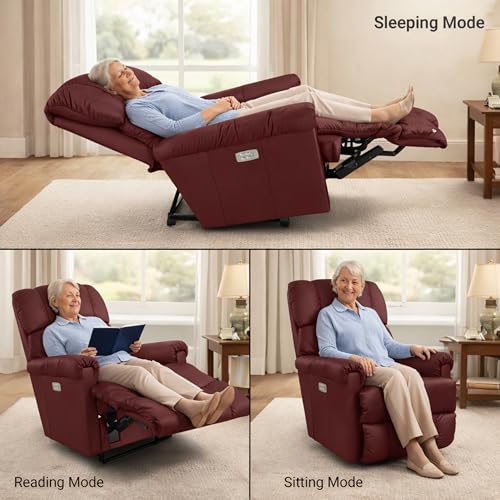Image of LA Z BOY American Imported Pinnacle Single Seater Auto Motorized Italian Leather Reclina Rocker Recliner Sofa | Premium Durable Iconic Comfort Home Design | Living Room Relax Seating Chair | Wine