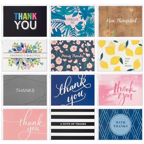 Hallmark Thank You Card Bulk Assortment (48 Blank Cards with Envelopes) for Graduation, Bridal Shower, Birthday, All Occasion
