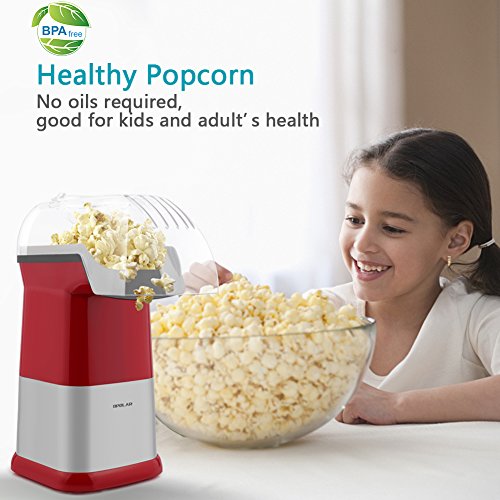 Hot Air Popcorn Poppers for Home, 1200W Popcorn Maker Machine for Healthy Snack, No Oil Needed (Red)