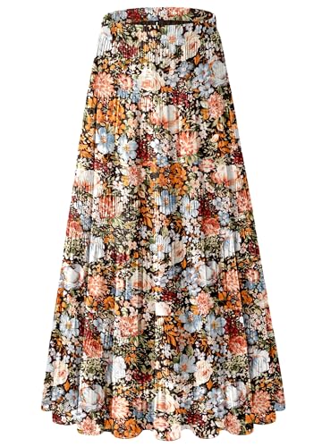 Women's Chiffon White Flowy Maxi Skirts Boho Fall Elastic Waisted Pleated A Line Long Skirt for Women 2025