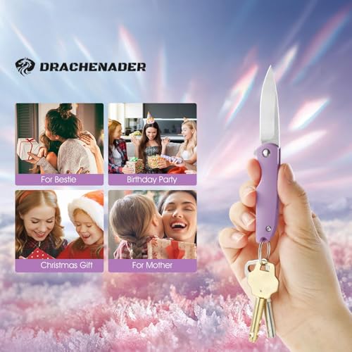 Image of DRACHENADER Knives for Women, 2.04 inch 5Cr13Mov Steel Blade, Cute Womens Girl Gift, Mini EDC Folding Knife, Small Pocket Knife (Purple)