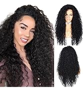 SAPPHIREWIGS Curly Lace Front Wigs for Black Women Long Black Wig Glueless Synthetic Loose Curly ...
