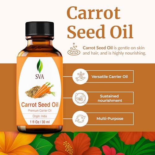 Image of SVA Carrot Seed Oil - 1 Fl Oz - for Face, Skin Care, Hair Care, Scalp Massage & Body Massage - Carrier Oil with Dropper