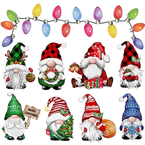 BORAMDO Christmas Reflective Car Magnets Set 30Pcs, Christmas Gnome with Bulb Light and Wire Car Decoration, Refrigerator Garage Door Decorations, Holiday Magnetic Xmas Gnomes Decor