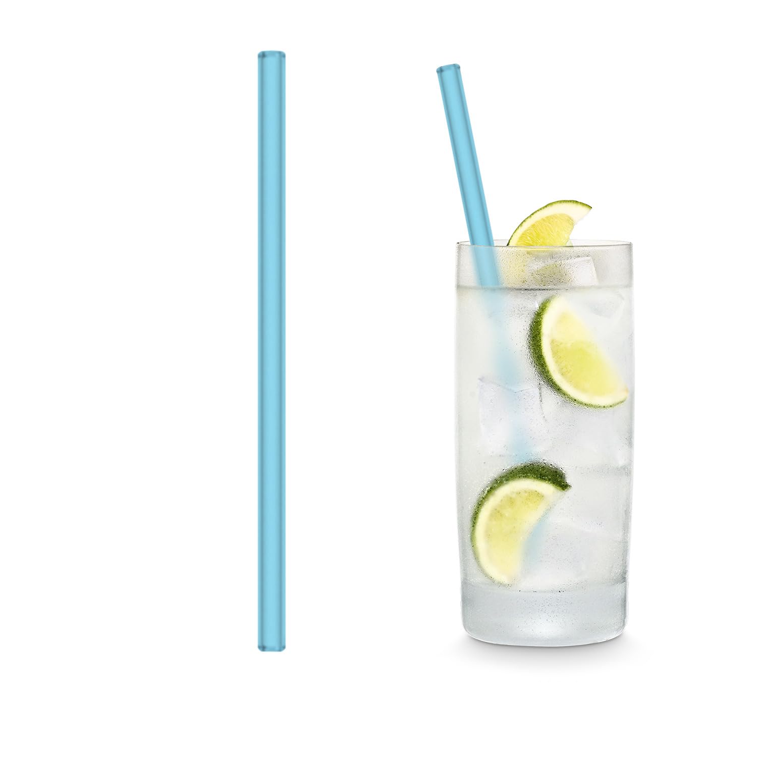 HALM Neon Blaue Glas-Strohhalme Wiederverwendbar Trinkhalm - 50 Stück gerade 20 cm für Gastronomie, Restaurant, Bar, Cafe, Hotel - Spülmaschinenfest - Glastrinkhalme