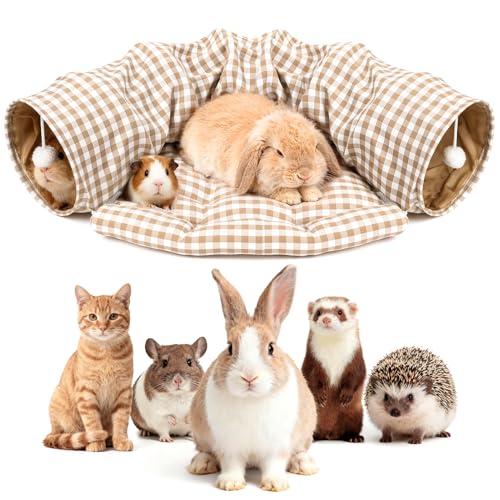 Greatbond Bunny Tunnel Bed 2-in-1 Collapsible Tunnel Tubes with Removable Cushion Bed Cozy Bunny Hideout Rabbit Tunnel Tube Toys for Cats Kittens Rabbits Small Animals