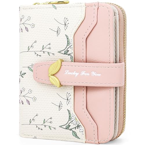 Small Wallet Womens Pink Flower Cute Wallet's Women Mini Wallets for Ladies Slim Change Purse for Ladies Bifold Wallet Womens With Zipper Coin Pocket Purses Card Holder for Women