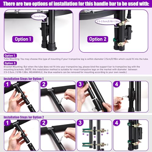 Image of TOBWOLF Quick-Release Handle Bar for Straight Leg Fitness Trampoline, Non-Slip Cushy Rebounder Handle Accessory, Fitness Trampoline Pole Cup Holder