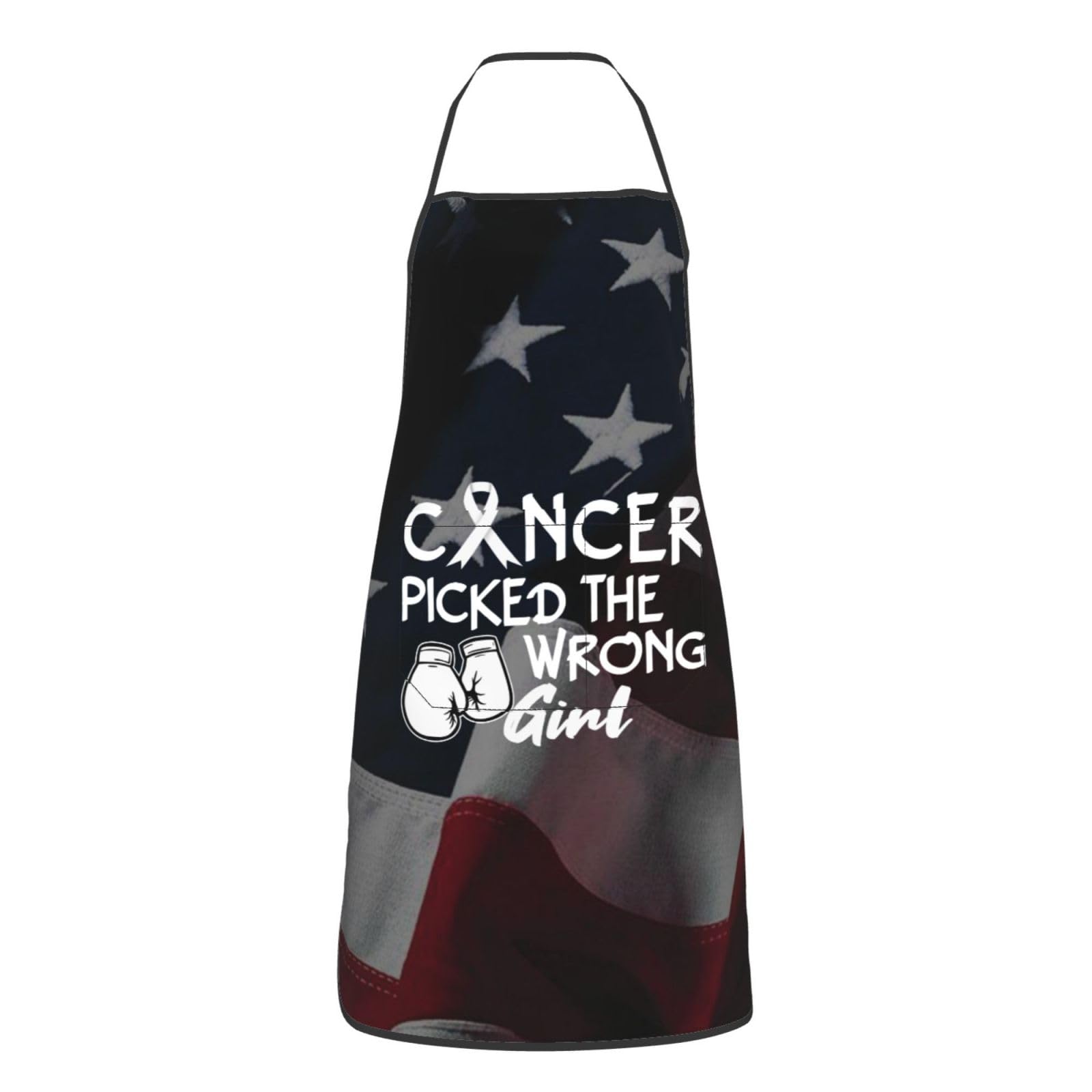 nopicsn Cancer Picked The Wrong Girl Lung Cancer Apron for cooking with Pockets Women Men Kitchen Chef Funny Aprons