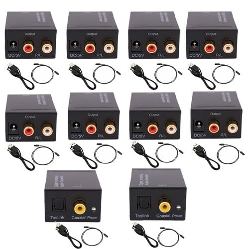 10PCS Compact Optical/Coaxial SPDIF to Analog RCA Audio Converter Adapter – 51x41x26mm, USB-Powered, Black, Supports 32–96kHz