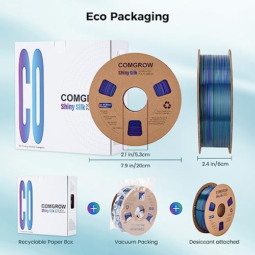 Image of Comgrow Tri-Colors Silk PLA 3D Printer Filament, Rainbow PLA Filament 1.75mm, Dimensional Accuracy + /- 0.02 mm, 1KG Spool, Coextrusion 3D Filament with Shiny Silk Red-Blue-Green