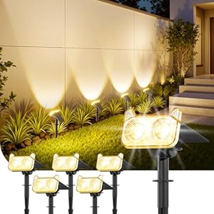 GEARLITE 6 Stück Solarlampen für Außen Garten, 2 Modi Superhelle 800 Lum Solar Strahler Max 18 Stunden Arbeitszeit 3500K Warmweiß Gartenleuchten IP65 Gartenstrahler für Außen Bäume Hof Garten Weg Deko