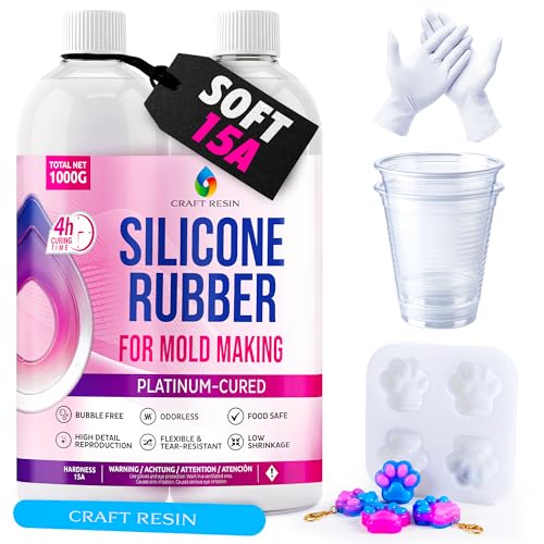CRAFT RESIN Silikonformen-Herstellungsset Shore 15A Superelastisches Schnellhärtendes 4H Transluzentes Flüssigsilikon-Gummi-Set 1L Platinvernetzt Mischungsverhältnis 1:1 Für Resin Und 3D-Formen