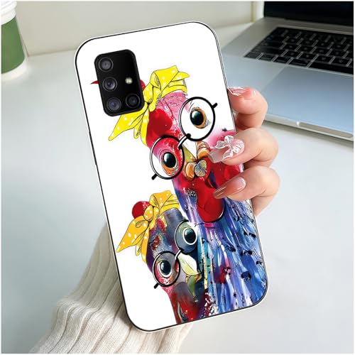 Branwen for Samsung Galaxy A71 Case 6.7 inch ase Bow Glasses Chicken Duo Glossy Smooth Hard Finish Unique Playful Whimsical Cartoon Farm Animal Art Supporters