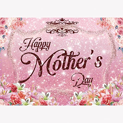 Image of 7X5FT Happy Mother's Day Backdrop /Background Happy Mother's Day Banner Decoration Pink Flowers Family Photo Booth Portrait Studio Props