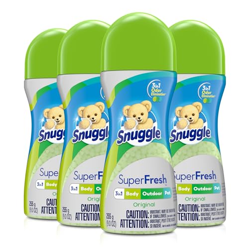 Snuggle Scent Shakes In-Wash Scent Booster Laundry Beads, SuperFresh Original, 3in1 Odor Elimination, 9 Ounces, Pack of 4