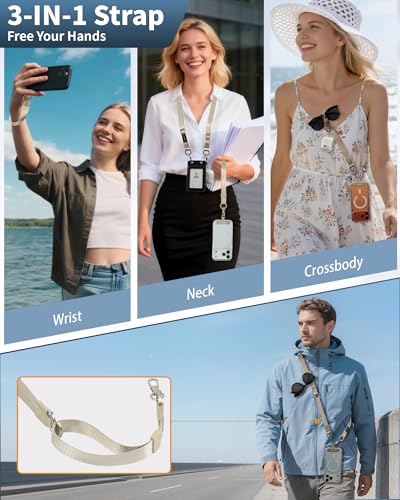 Image of VVAAGG Cell Phone Lanyard for iPhone: Adjustable Phone Strap Crossbody Neck and Wrist Strap Anti-Theft Lanyard Travel Essential Compatible for iPhone Android Smartphones Khaki