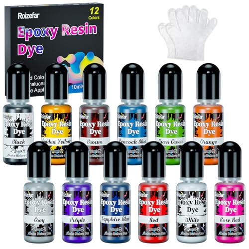 Roizefar Epoxidharz farbe 12 Farben Epoxy resin flüssige farbe Transluzente Resin Pigment flüssig für DIY Epoxidharz resin farbe für Bastelarbeiten Malen Schmuckdesign Farbe flüssig 10ml/Flasche
