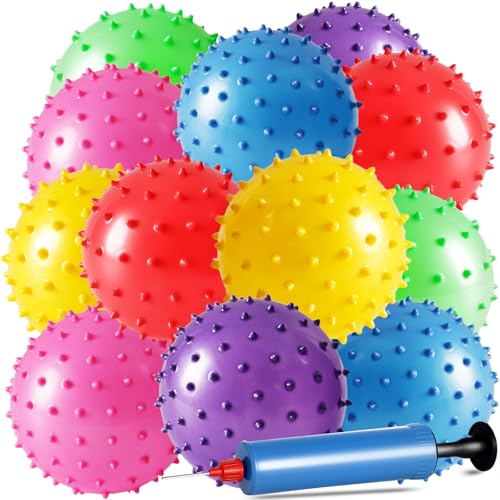 LOVEINUSA 12 Pack Bouncy Ball Knobby Massage Ball, 5" Spiky Sensory Toy for Kids & Adults, Stress Relief Office Desk Fidget Toy, Christmas Stocking Stuffers & Party Favors with Pump