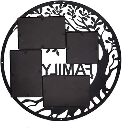 Miniatura 3 de Marco de fotos de árbol genealógico para decoración de pared, multimarcos de metal, círculo circular redondo para colgar fotos (negro, 15.75 x 15.75