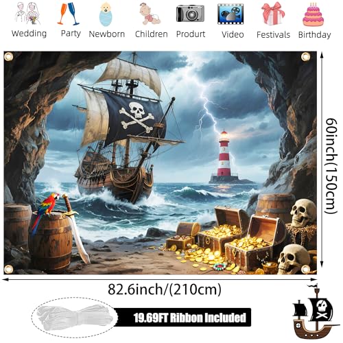 Fondo fotográfico barco pirata 7x5 pies con cinta miniatura 3