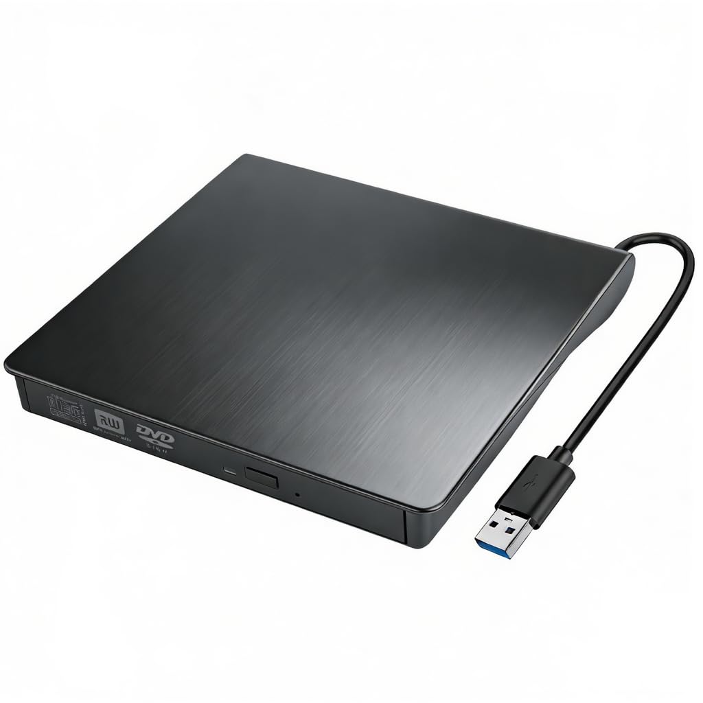 VoltCozy Grabadora CD DVD Externo USB 3.0 y USB-C Lector CD Externo y Grabadora DVD/CD +/-RW para PC y Portátil Slim con Cable Integrado Plug & Play 8X/24X Windows 11/10/8/7 MacOS Linux