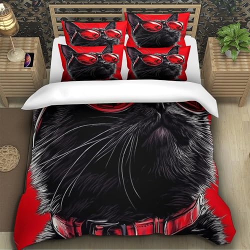Housse de couette 3D effet ultra douce en microfibre résistante parure de lit chat cool 135x200 - 5