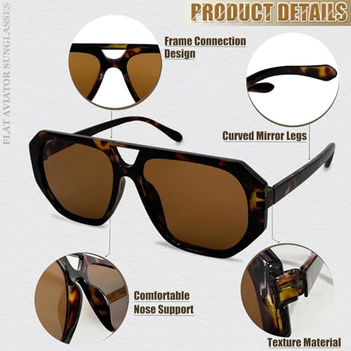 Image of LOHO MAGICA Rectangle Aviator Sunglasses, Retro Sunglasses for Women Men, Trendy Flat Frame Vintage 70s Sun Glasses