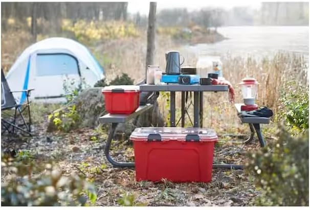 20-Gal. Professional Heavy Duty Waterproof Stackable Plastic Storage Container with Hinged Lid in Red